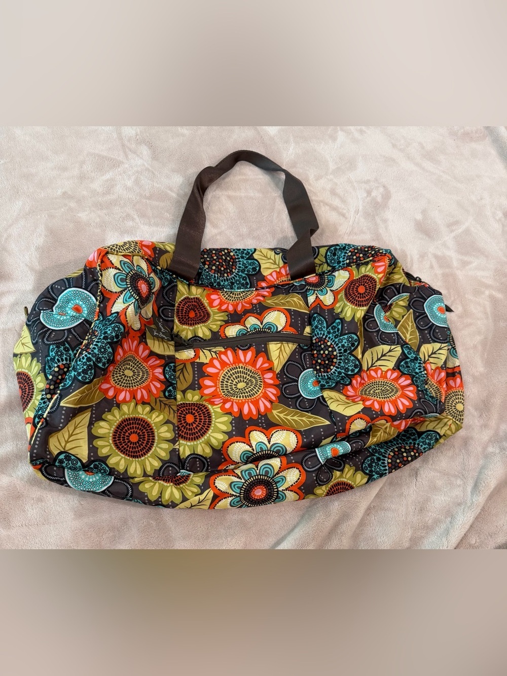 Vintage Vera Bradley Floral Tote in Brown, Orange & Teal